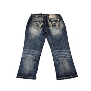 Miss Me Womens Easy Crop Jeans W29 Mid-Rise Denim Embellished Pockets Blue USA M